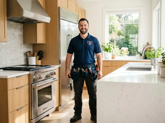 Appliance Repair Hero technician in a Bluefield, VA kitchen after an appliance repair